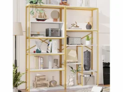 Estantería moderna 160x29,5x180 cm - Estantes a varios niveles - Estructura de tubos de acero y MDF - Forma rectangular - y blanco^ModernLuxe Hot