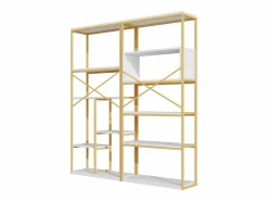Estantería moderna 160x29,5x180 cm - Estantes a varios niveles - Estructura de tubos de acero y MDF - Forma rectangular - y blanco^ModernLuxe Hot