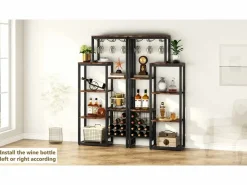 Estantería para vinos autónoma de 5 niveles con soporte de vidrio y espacio para almacenar vinos, estantería industrial para bar, cocina, comedor (marrón)^Tribesigns New