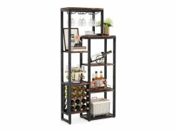 Estantería para vinos autónoma de 5 niveles con soporte de vidrio y espacio para almacenar vinos, estantería industrial para bar, cocina, comedor (marrón)^Tribesigns New