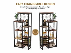 Estantería para vinos autónoma de 5 niveles con soporte de vidrio y espacio para almacenar vinos, estantería industrial para bar, cocina, comedor (marrón)^Tribesigns New
