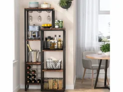 Estantería para vinos autónoma de 5 niveles con soporte de vidrio y espacio para almacenar vinos, estantería industrial para bar, cocina, comedor (marrón)^Tribesigns New