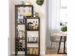 Estantería para vinos autónoma de 5 niveles con soporte de vidrio y espacio para almacenar vinos, estantería industrial para bar, cocina, comedor (marrón)^Tribesigns New