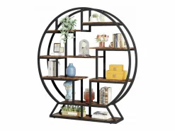 Tribesigns Librería|Estantería , estantería redonda, estantería industrial de 5 niveles, estantería alta independiente con 8 estantes de almacenamiento abiertos para sala de estar, oficina, 150 x 30 x 160 cm, marrón rústico