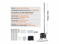 Estufa de Leña Portátil SucceBuy, 217 cm, Estufa Barbacoa para Tienda de Campaña con Tubos Negro Hot