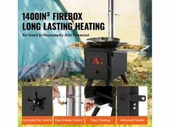 Estufa de Leña Portátil SucceBuy, 217 cm, Estufa Barbacoa para Tienda de Campaña con Tubos Negro Hot