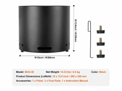 Estufa de Leña sin Humo SucceBuy Bonfire, 380 mm de Diámetro, en Acero Inoxidable Negro Clearance