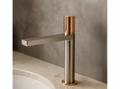 Essebagno Grifo|Exil grifo mezclador alto para lavabo acero inoxidable y oro rosa