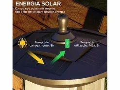 Outsunny Farola carga solar + encendido automático 127x17x17 cm Negro Clearance