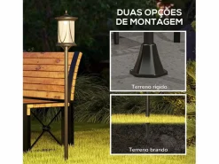 Outsunny Farola carga solar + encendido automático 127x17x17 cm Negro Clearance
