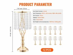 Florero SucceBuy - Juego de 12 Jarrones de Cristal de 49 cm, s, con Diseño Floral, para Bodas y Ceremonias, Metal/^ Sale