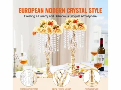 Florero SucceBuy - Juego de 12 Jarrones de Cristal de 49 cm, s, con Diseño Floral, para Bodas y Ceremonias, Metal/^ Sale