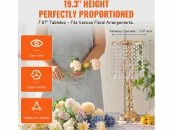 Florero SucceBuy - Juego de 12 Jarrones de Cristal de 49 cm, s, con Diseño Floral, para Bodas y Ceremonias, Metal/^ Sale