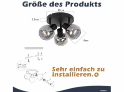 NETTLIFE Foco de techo de 3 llamas - Foco de techo redondo moderno de vidrio con giro de 350° para sala de estar Negro Discount