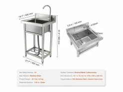 Fregadero de acero inoxidable SucceBuy de un solo seno para uso comercial, 55 x 50 x 95 cm^ Best