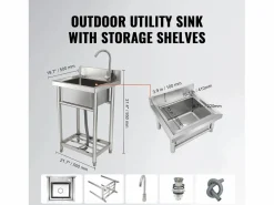 Fregadero de acero inoxidable SucceBuy de un solo seno para uso comercial, 55 x 50 x 95 cm^ Best