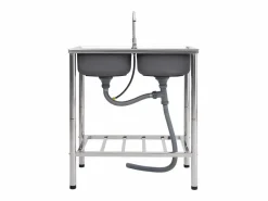 Fregadero de camping doble seno y grifo acero inoxidable ES858518 Plateado Clearance
