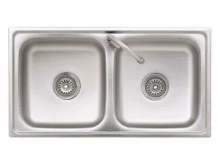 Fregadero de camping doble seno y grifo acero inoxidable ES858518 Plateado Clearance