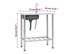 Fregadero de camping individual con grifo de acero inoxidable Plateado Hot