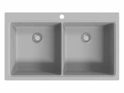 Fregadero de cocina bajo encimera de granito blanco y con doble cubeta Gris New