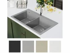 Fregadero de cocina bajo encimera de granito blanco y con doble cubeta Gris New