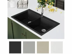Fregadero de cocina bajo encimera de granito de dos cubetas Negro Best