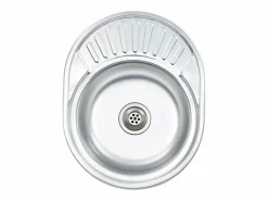 Fregadero de cocina con colador y sifón ovalado de acero inoxidable Plateado Discount