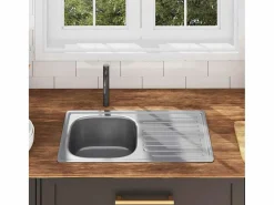 Fregadero de cocina con colador y sifón de acero inoxidable Plateado