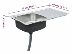 Fregadero de cocina con colador y sifón de acero inoxidable Plateado