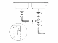 Fregadero de cocina de dos senos de 1200x500x155 mm de acero inoxidable^ Online