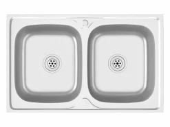 Fregadero de cocina de doble seno de acero inoxidable de 800x500x155 mm.^ New