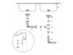 Fregadero de cocina de doble seno de acero inoxidable de 800x500x155 mm.^ New