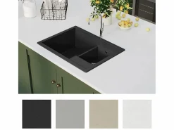 Fregadero de cocina de granito y dos lavabos con orificio de desbordamiento^ Outlet