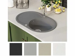 Fregadero de cocina de granito de un seno ovalado Gris Best