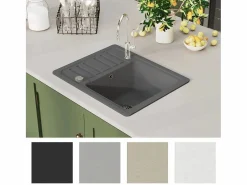 Fregadero de cocina de granito de un solo tazón Gris Discount