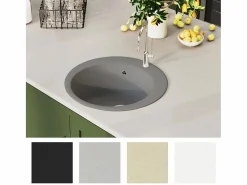Fregadero de cocina de granito de un seno redondo Gris Outlet