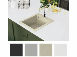 Fregadero de cocina de granito, fregadero individual, color Beige Online