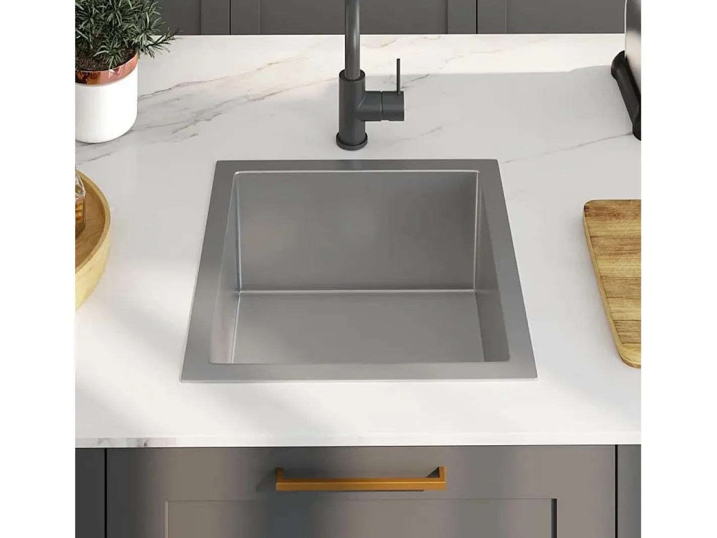 Fregadero de cocina hecho a mano de acero inoxidable Plateado Discount