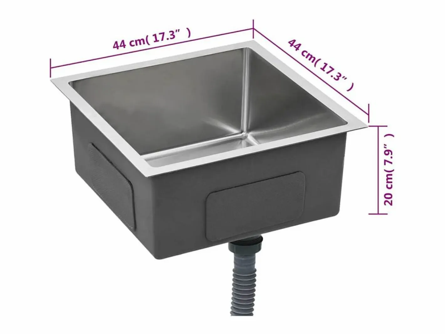 Fregadero de cocina hecho a mano de acero inoxidable Plateado Discount
