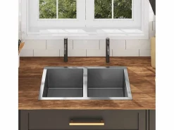 Fregadero de cocina hecho a mano de acero inoxidable Plateado Outlet