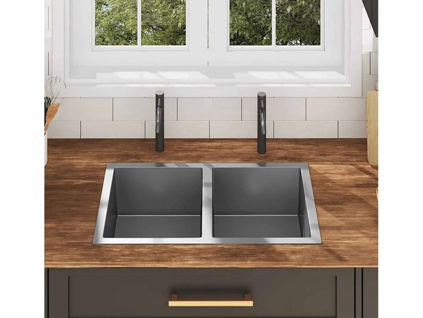 Fregadero de cocina hecho a mano de acero inoxidable Plateado Outlet