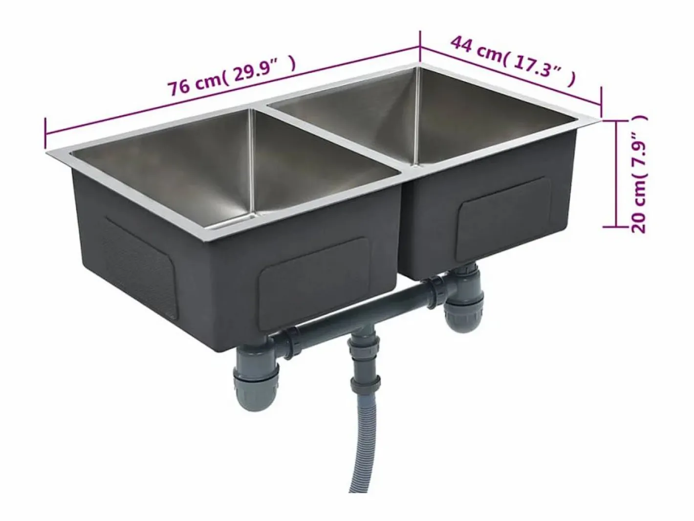 Fregadero de cocina hecho a mano de acero inoxidable Plateado Outlet