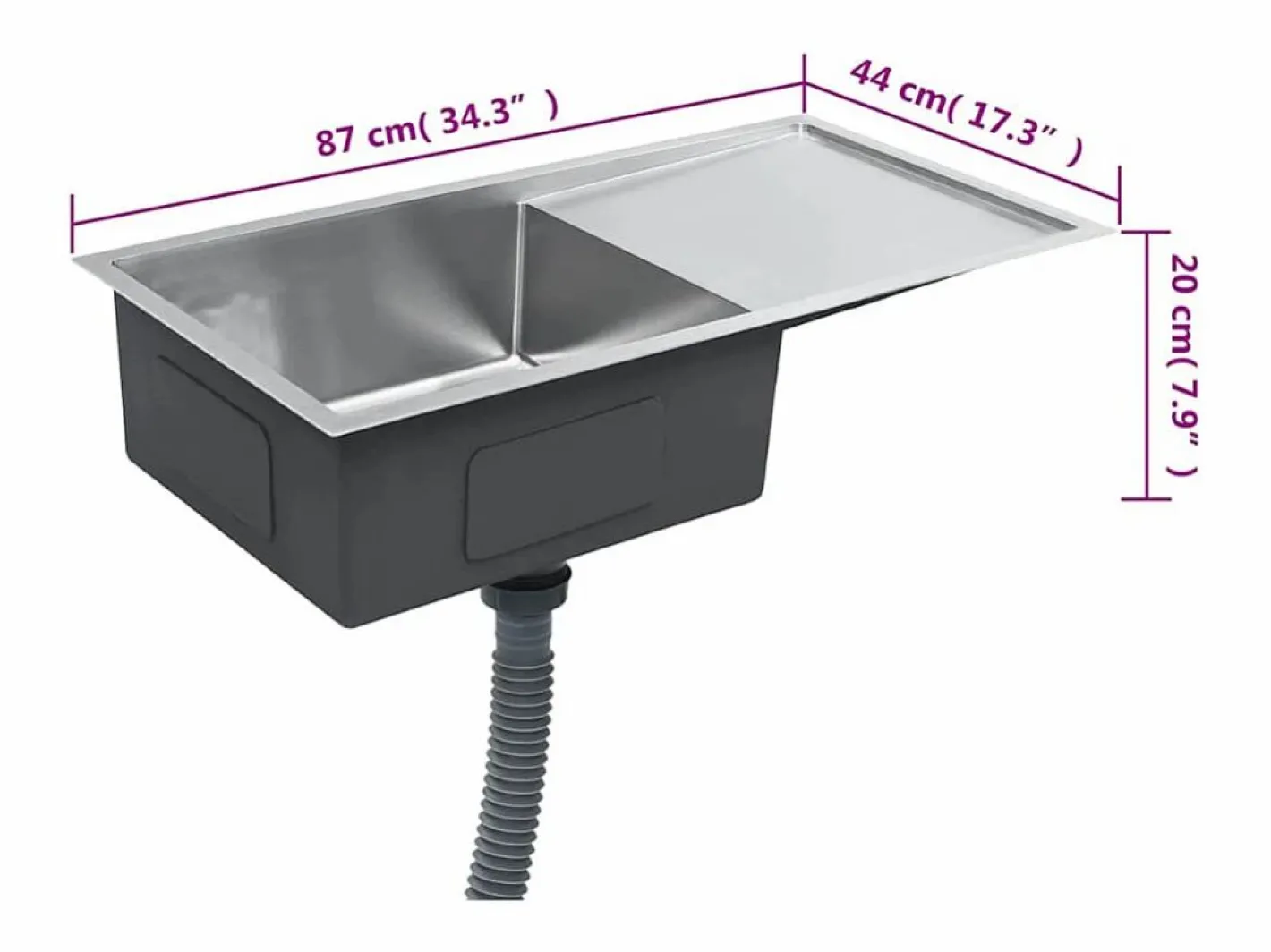 Fregadero de cocina hecho a mano de acero inoxidable Plateado Online