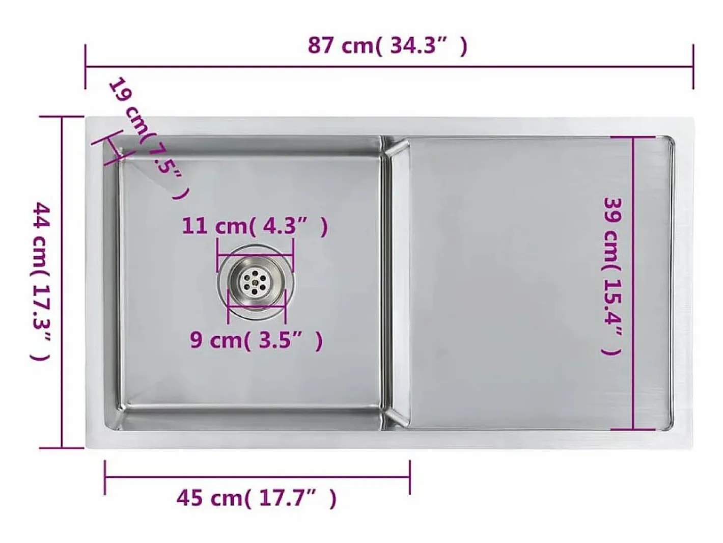 Fregadero de cocina hecho a mano de acero inoxidable Plateado Online