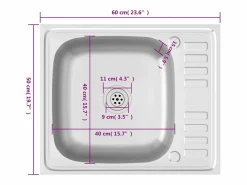 Fregadero de cocina y escurridor 600x500x155 mm acero inoxidable^ Sale