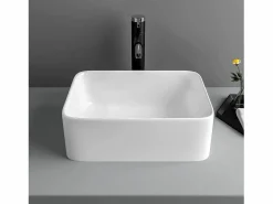 DripeX Fregadero rectangular moderno en cerámica, lavabo de baño, bandeja de lavado , 400x300x135 mm Blanco