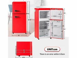 Hauss Spole Frigorífico de 60L con 2 puertas e iluminación LED - Consumo energético 102 kWh/año - Rojo New