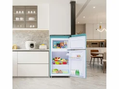 Hauss Spole Electrodomésticos De Frío|Frigorífico estilo retro de 72L con 2 puertas e iluminación LED - Congelador de 21L - Azul-verde