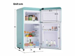 Hauss Spole Electrodomésticos De Frío|Frigorífico estilo retro de 72L con 2 puertas e iluminación LED - Congelador de 21L - Azul-verde
