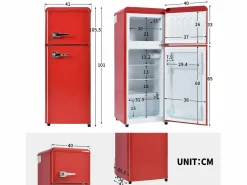 Hauss Spole Frigorífico retro de 92 litros con 2 puertas e iluminación LED - -27 °C a 13 °C - Rojo Hot